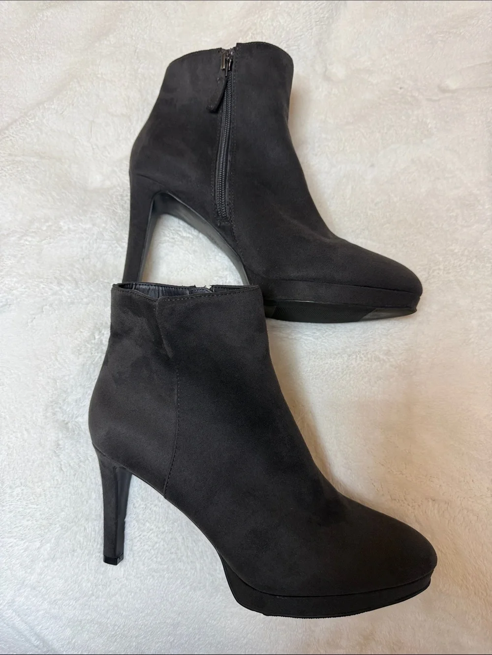 Isaac Mizrahi Shelby Charcoal Suede Side-Zip Ankle Boots